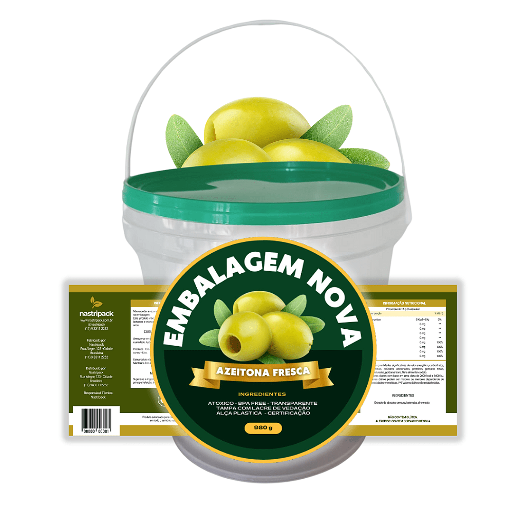 Balde com Tampa Lacre Verde Transparente 1.8L Atóxico BPA FREE - Kit 200 Peças - Nastripack Embalagens