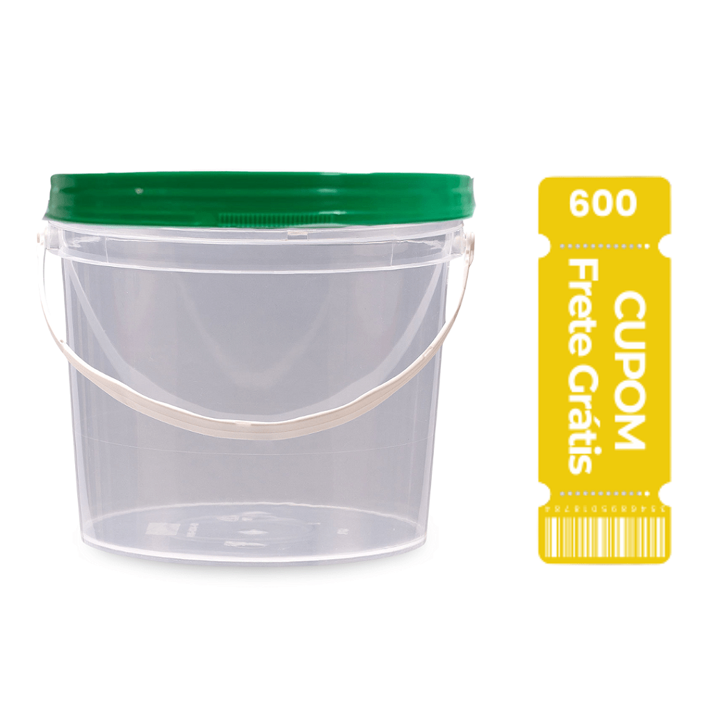 Balde com Tampa Lacre Verde Transparente 1.8L Atóxico BPA FREE - Kit 200 Peças - Nastripack Embalagens