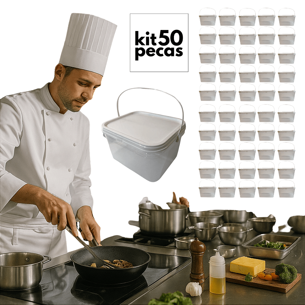 Balde com Tampa para Armazenar Alimentos 2.4L Retangular - 50 Und - Nastripack Embalagens