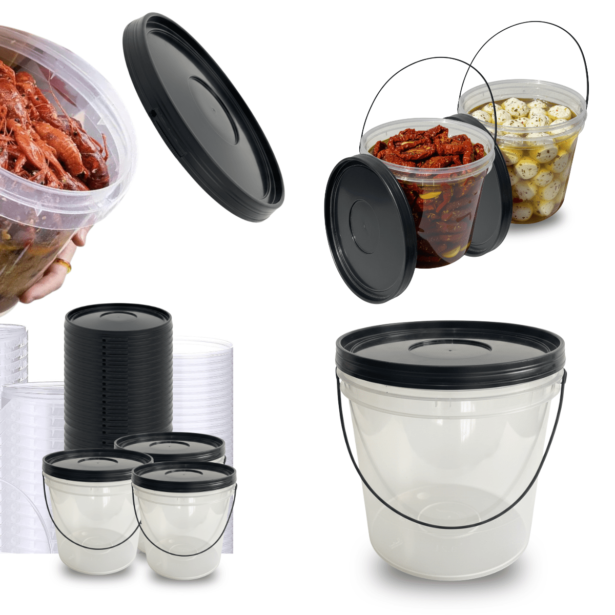 Balde com Tampa Preta Transparente 3.2L para Alimentos - Kit 100 Peças - Nastripack Embalagens