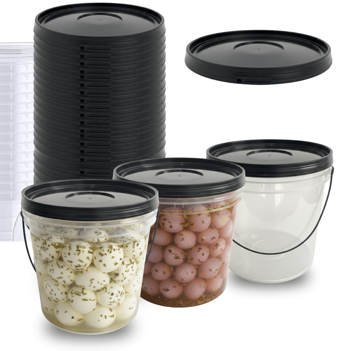 Balde com Tampa Preta Transparente para Alimentos - Kit 15 Peças - Nastripack Embalagens