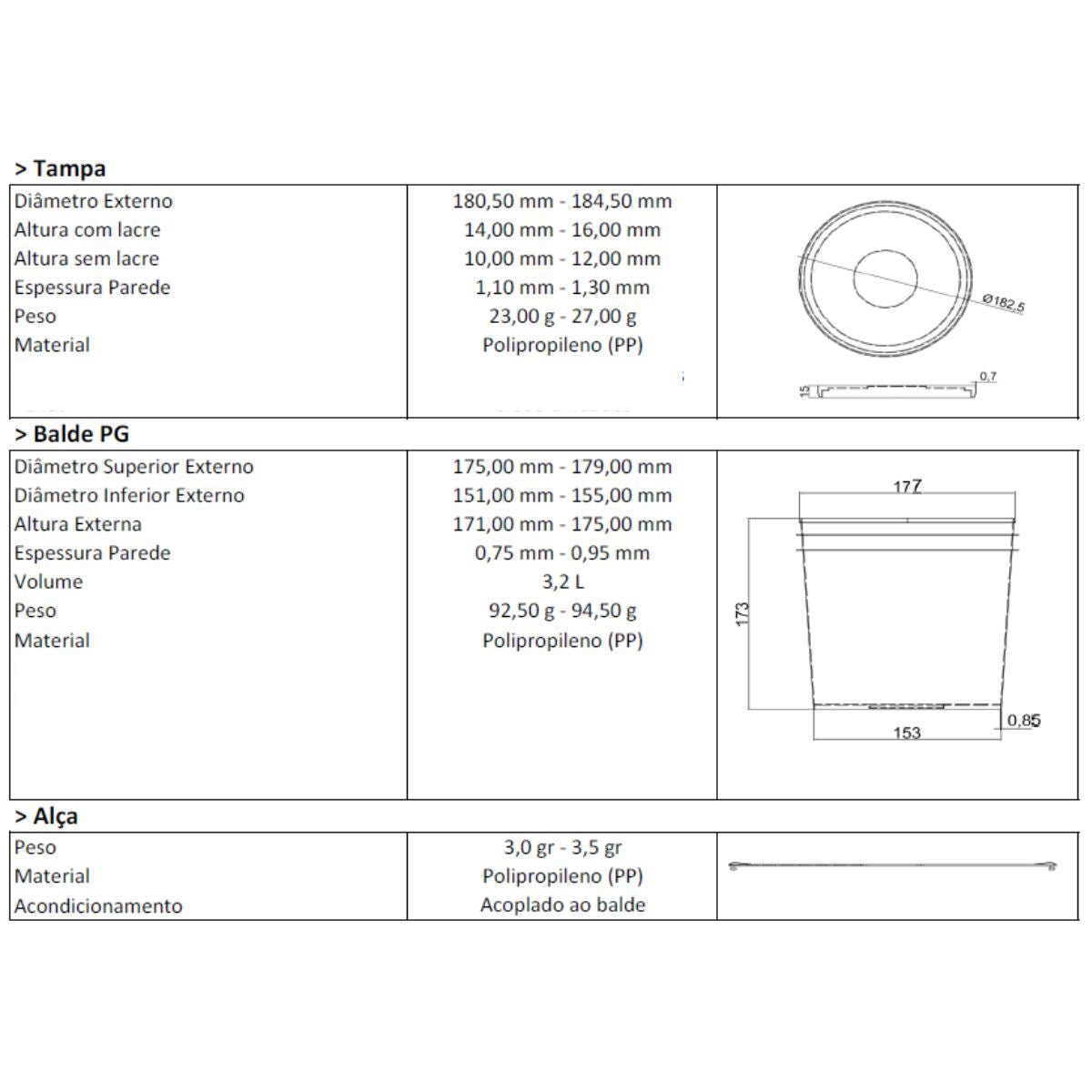 Balde com Tampa Preta Transparente para Alimentos - Kit 15 Peças - Nastripack Embalagens