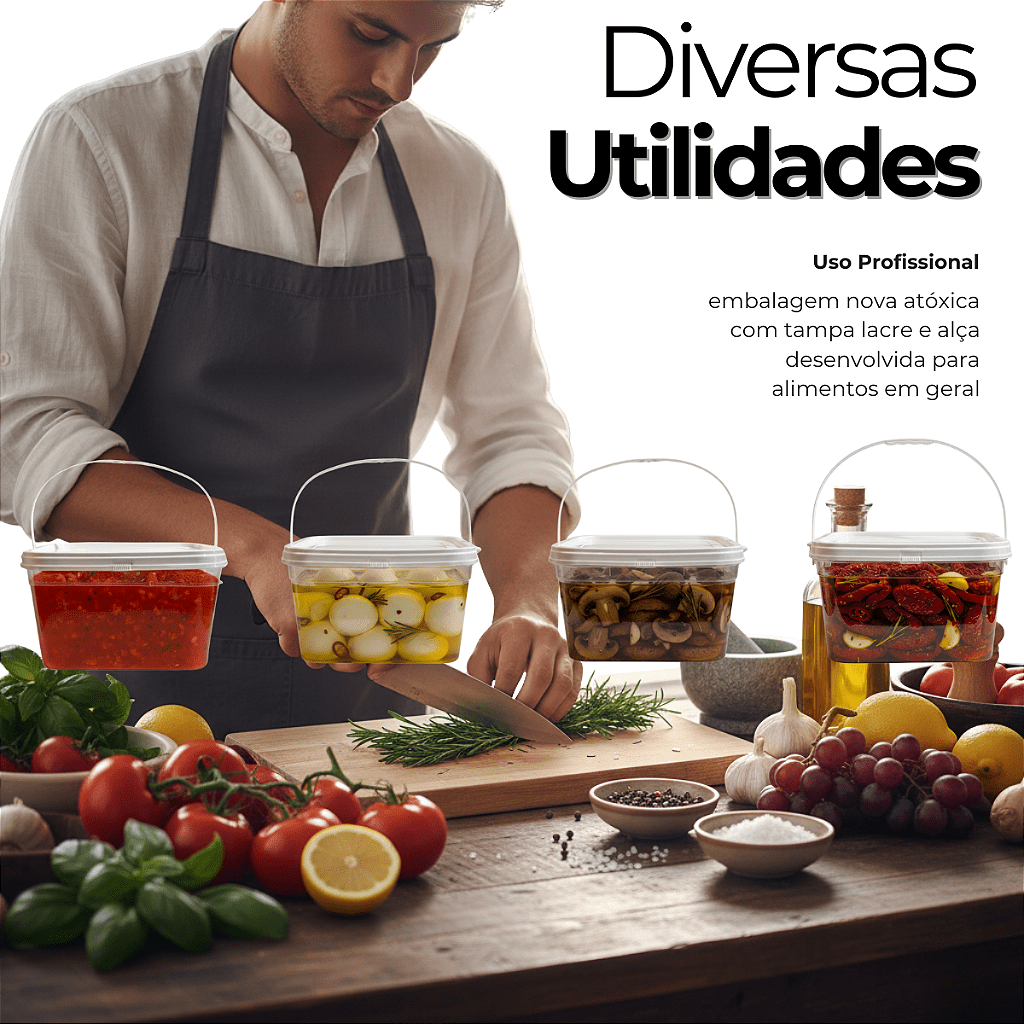 Balde com Tampa Retangular 2.4L para Armazenar Alimentos - 11 Peças - Nastripack Embalagens