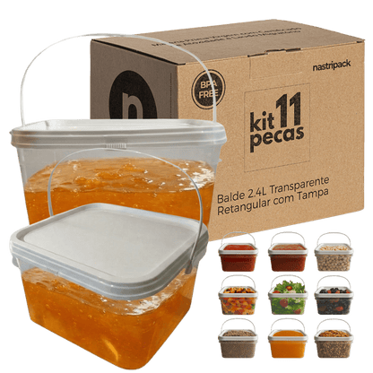 Balde com Tampa Retangular 2.4L para Armazenar Alimentos - 11 Peças - Nastripack Embalagens