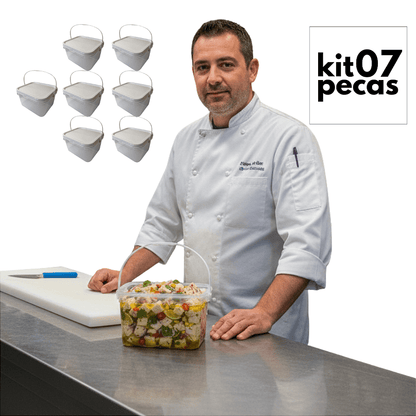 Balde com Tampa Retangular 2.4L Transparente - Kit 07 Pecas - Nastripack Embalagens