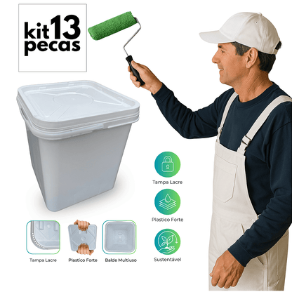 Balde com Tampa Retangular Branco Novo 16L Reciclado - Kit 13 Pcs - Nastripack Embalagens