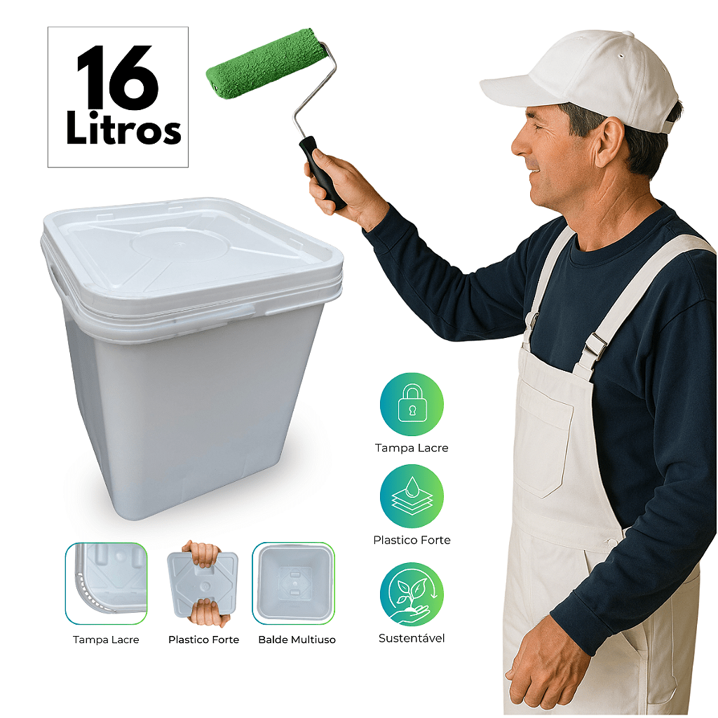 Balde com Tampa Retangular Branco Novo 16L Reciclado - Kit 13 Pcs - Nastripack Embalagens