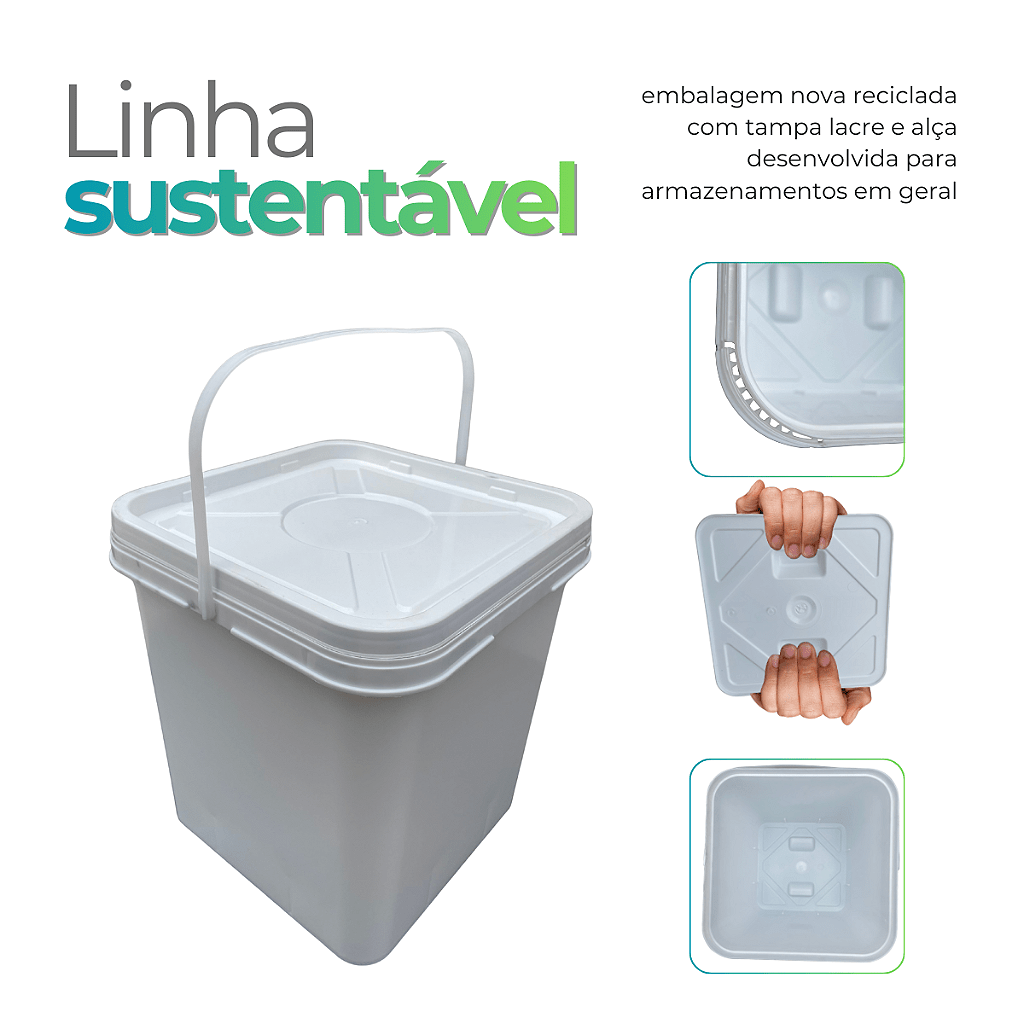 Balde com Tampa Retangular Branco Novo 16L Reciclado - Kit 13 Pcs - Nastripack Embalagens