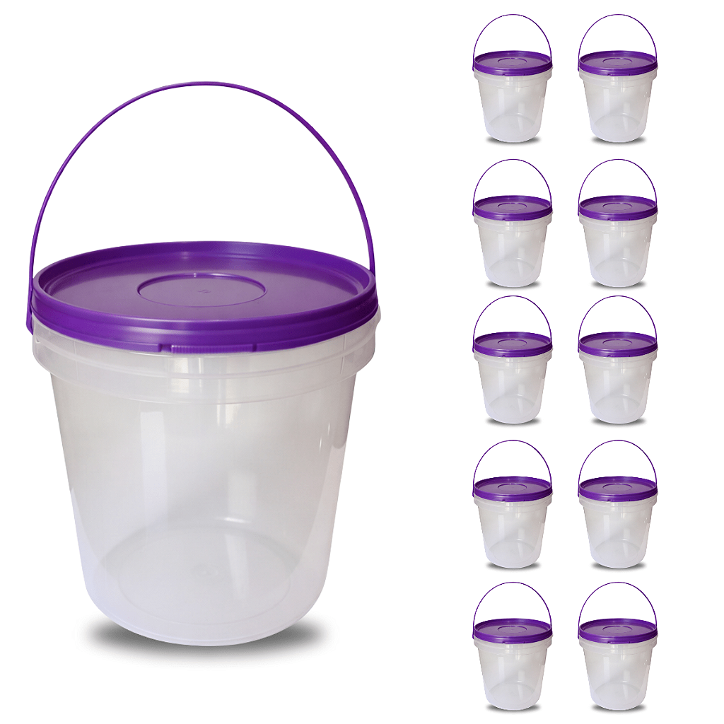 Balde com Tampa Roxa 3.2L Transparente Novo Atóxico BPA FREE - 10 Und - Nastripack Embalagens