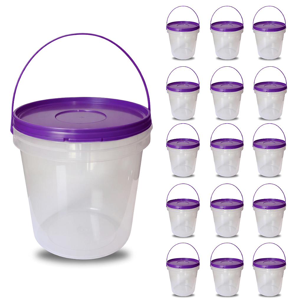 Balde com Tampa Roxa e Alça Roxa de 3 Litros para Alimentos - 15 Pçs - Nastripack Embalagens