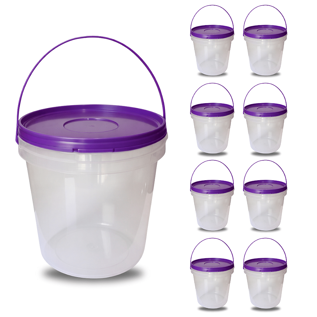 Balde com Tampa Roxa para Armazenar Alimentos - Kit 08 Peças - Nastripack Embalagens