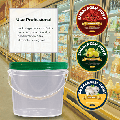 Balde com Tampa Verde 1.8L Tranparente Atóxico - Kit 12 Peças - Nastripack Embalagens