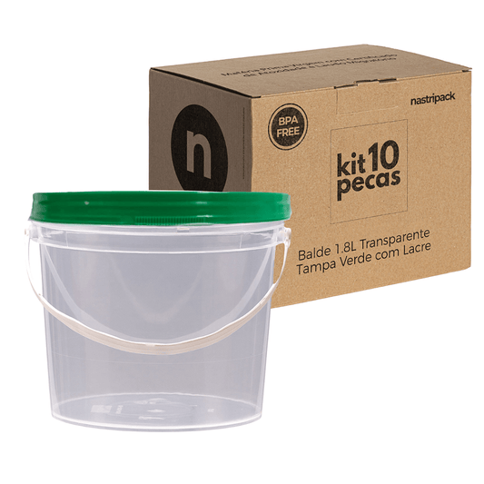 Balde com Tampa Verde de 1.8 Litros Nastripack - Kit 10 Peças - Nastripack Embalagens