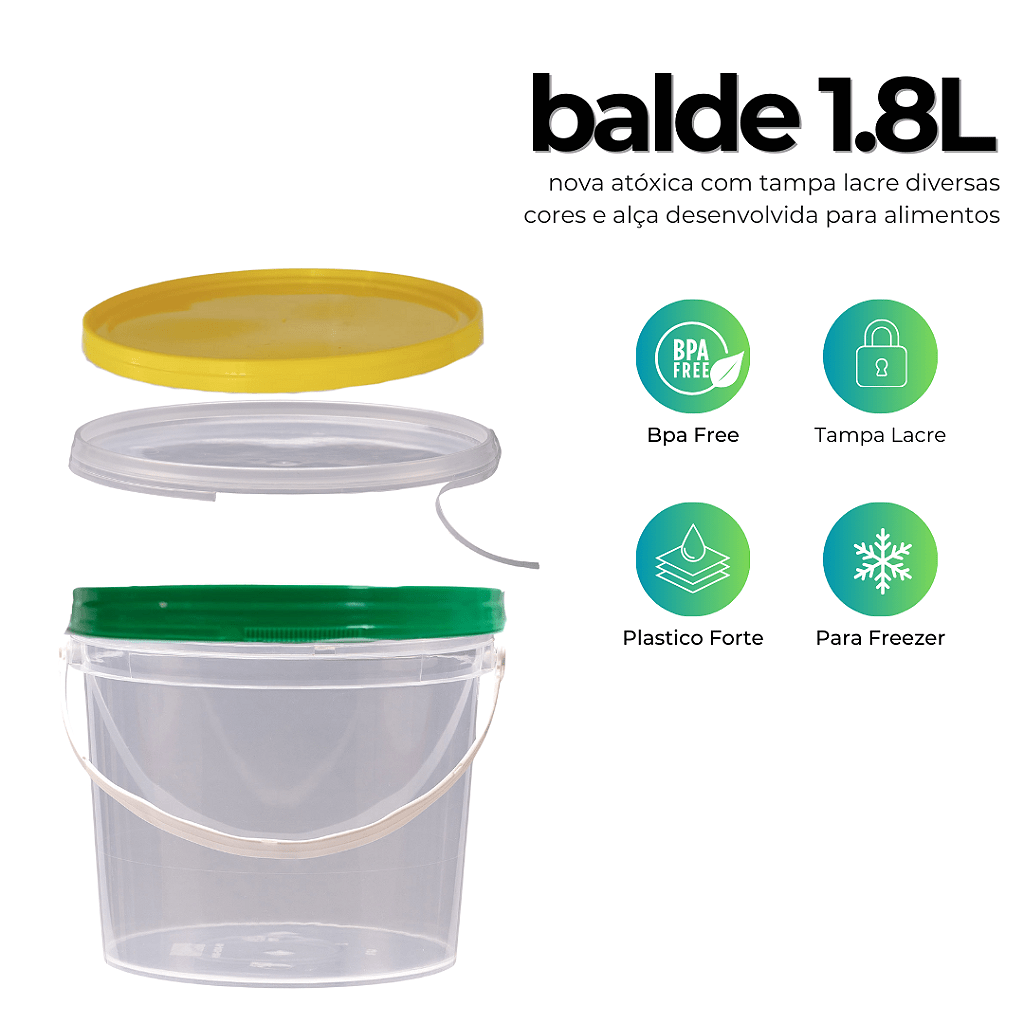 Balde com Tampa Verde de 1.8 Litros Nastripack - Kit 10 Peças - Nastripack Embalagens
