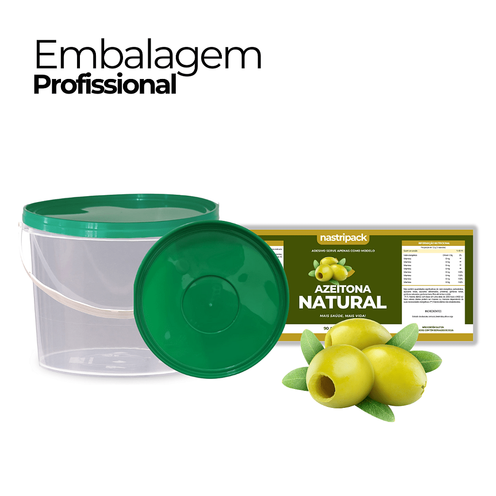 Balde com Tampa Verde Transparente 1.8 Litros - Kit 20 Peças - Nastripack Embalagens