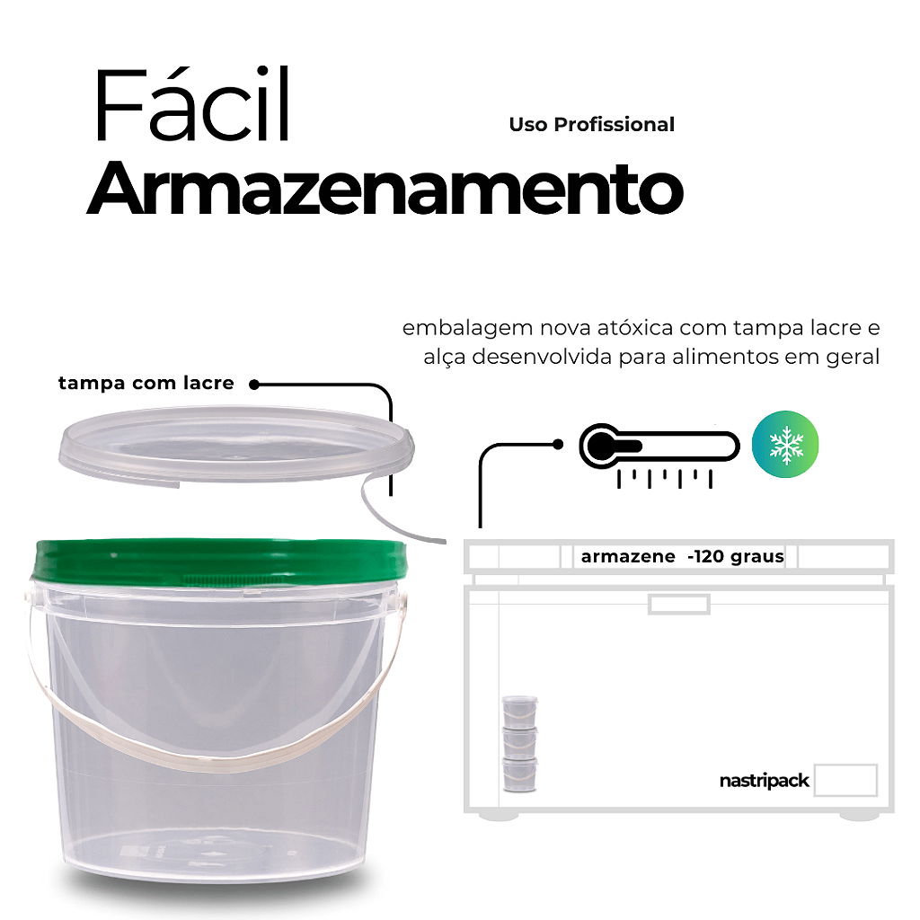 Balde com Tampa Verde Transparente 1.8 Litros - Kit 20 Peças - Nastripack Embalagens