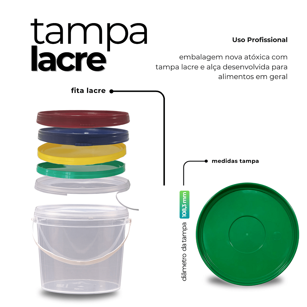 Balde com Tampa Verde Transparente 1.8 Litros - Kit 20 Peças - Nastripack Embalagens