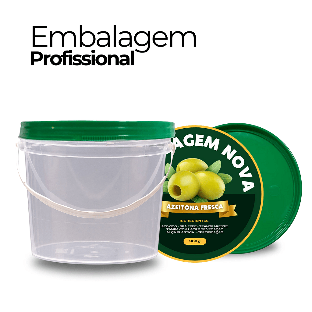 Balde com Tampa Verde Transparente 1.8 Litros - Kit 20 Peças - Nastripack Embalagens