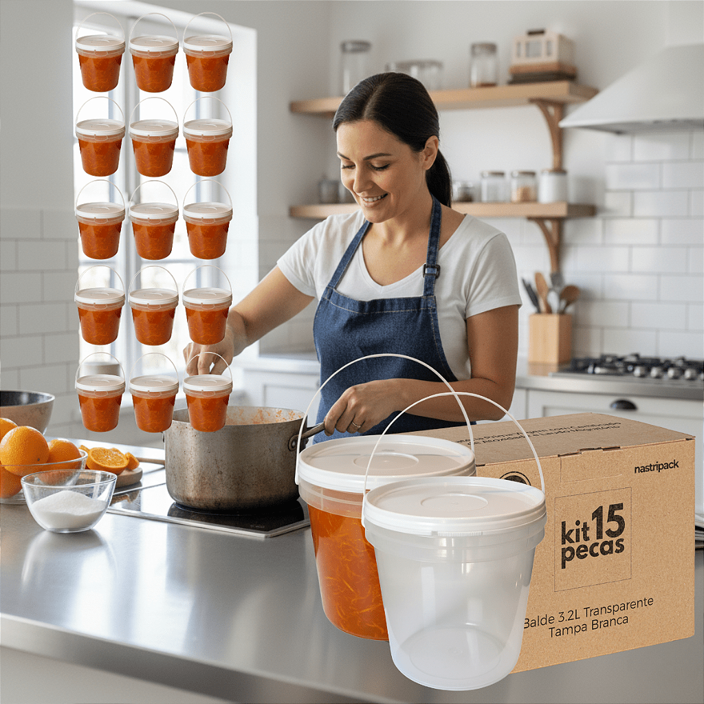 Balde de Alimento Transparente Atóxico 3.2 Litros - 15 Pcs - Nastripack Embalagens