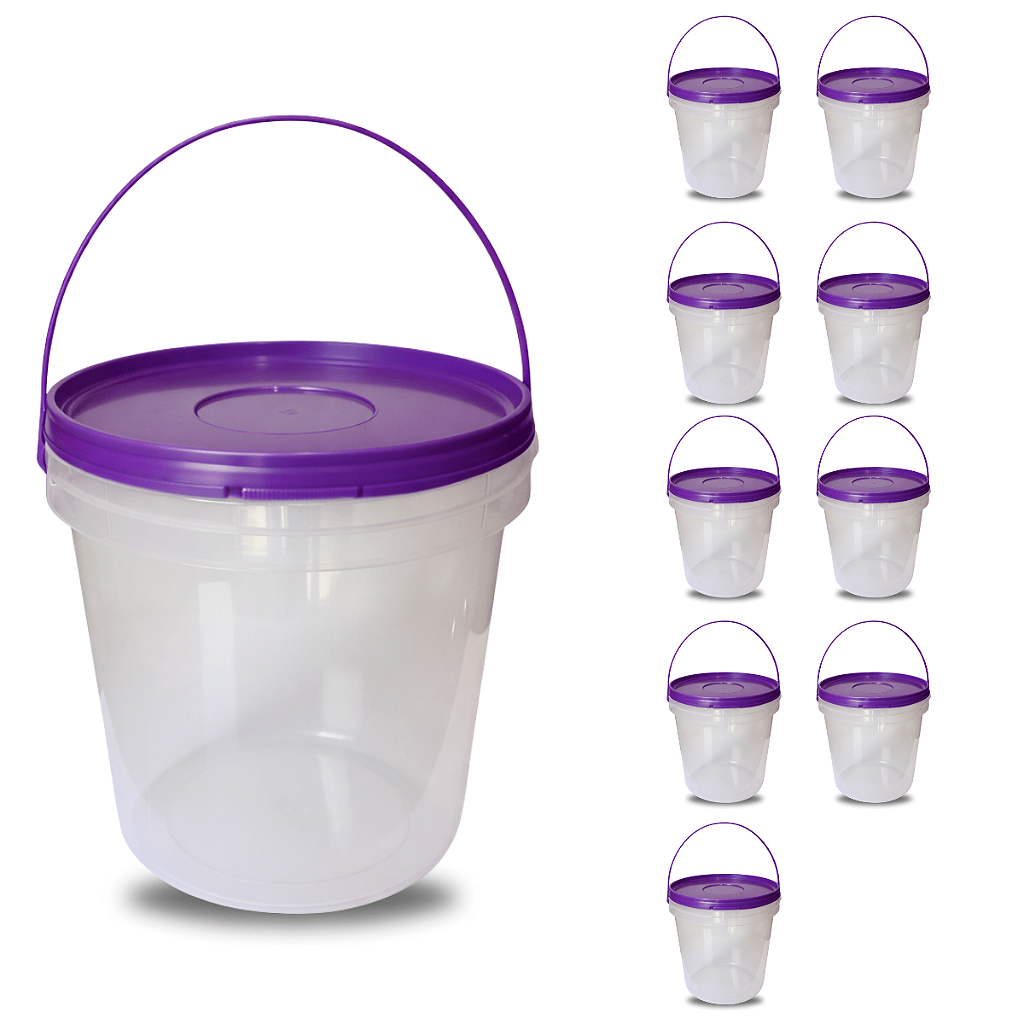 Balde para Alho Transparente com Tampa Roxa 3 Litros - 9 Und - Nastripack Embalagens