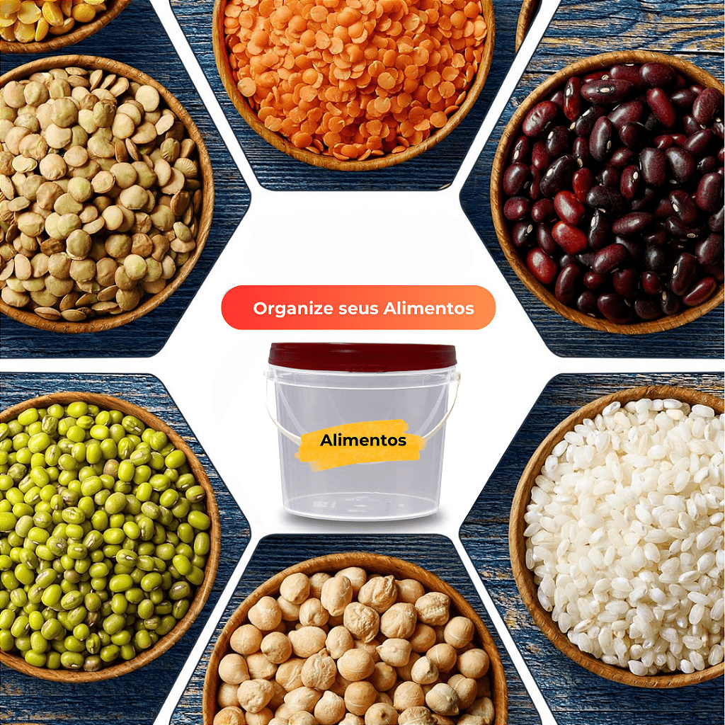 Balde para Alimento com Tampa Vermelha de 1.8 Litros - Kit 20 Peças - Nastripack Embalagens