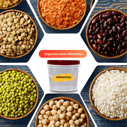 Balde para Alimento com Tampa Vermelha de 1.8 Litros - Kit 20 Peças - Nastripack Embalagens