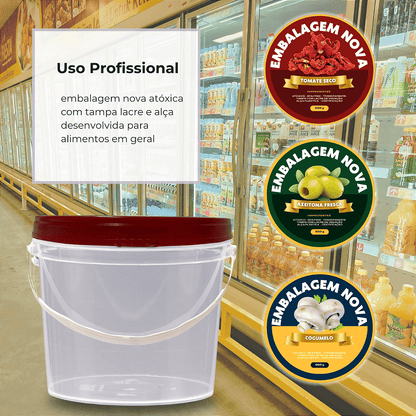 Balde para Alimento com Tampa Vermelha de 1.8 Litros - Kit 20 Peças - Nastripack Embalagens