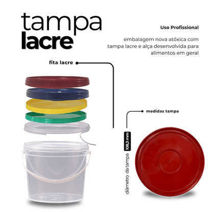 Balde para Alimento com Tampa Vermelha de 1.8 Litros - Kit 20 Peças - Nastripack Embalagens