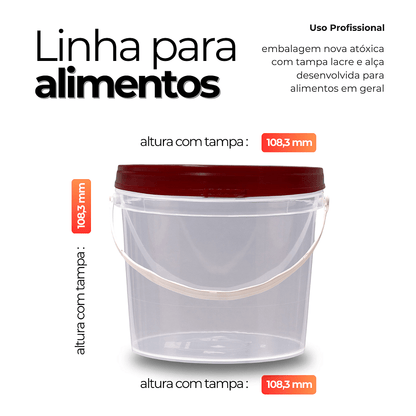 Balde para Alimento com Tampa Vermelha de 1.8 Litros - Kit 20 Peças - Nastripack Embalagens