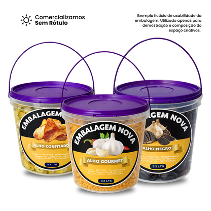 Balde Plástico 3,2L Transparente com Tampa Roxa e Alça – 13 Pcs - Nastripack Embalagens