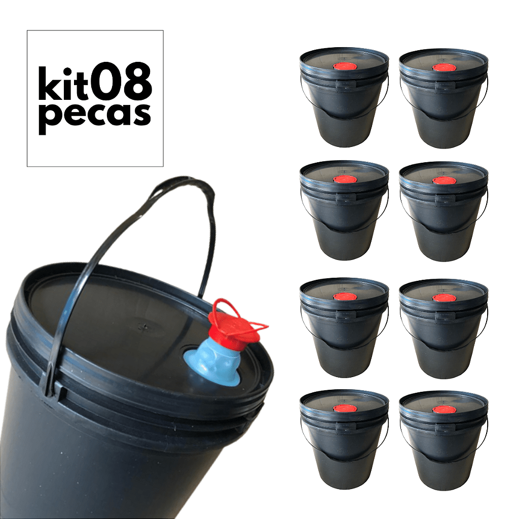 Balde Preto 16L com Tampa Lacre e Bico Despejo - Kit 8 Pcs - Nastripack Embalagens