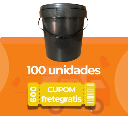 Balde Reciclado Preto 3.6 Litros com Tampa Lacre - Kit com 100 Peças - Nastripack Embalagens