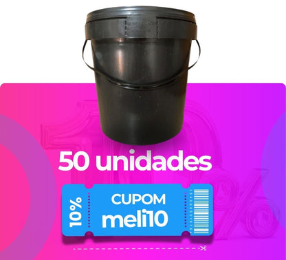 Balde Reciclado Preto 3.6 Litros com Tampa Lacre - Kit com 50 Peças - Nastripack Embalagens