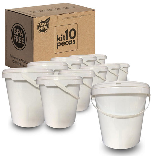 Balde Redondo 3.6 Litros com Tampa Lacre de Segurança e Alça Plástica - 10 Peças - Nastripack Embalagens