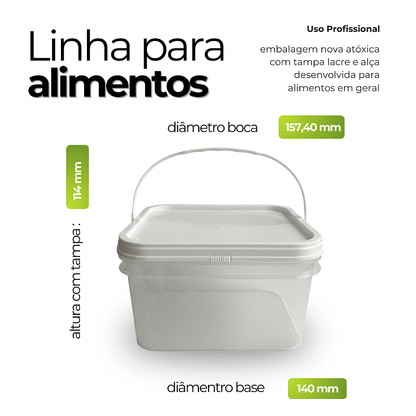 Balde Retangular 2.4L com Tampa Lacre para Alimentos - Kit 08 Peças - Nastripack Embalagens