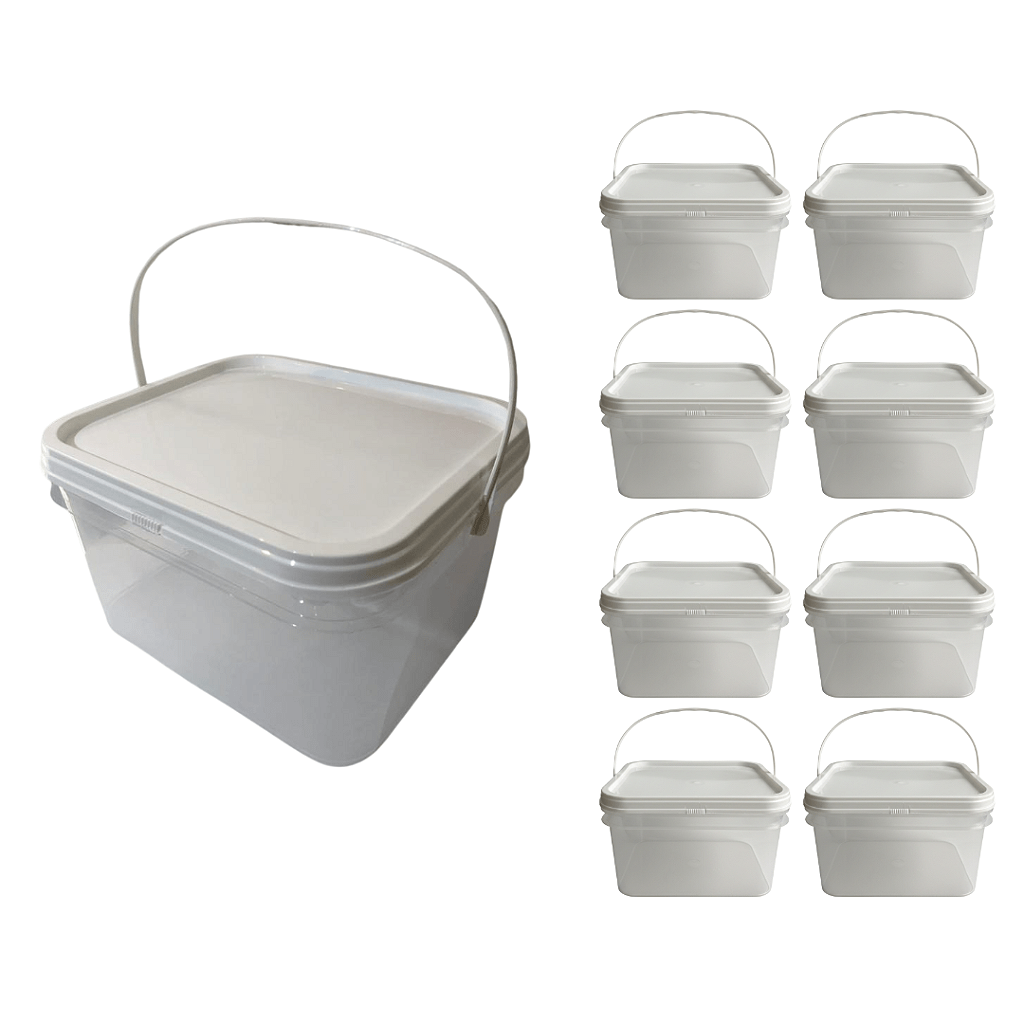 Balde Retangular 2.4L com Tampa Lacre para Alimentos - Kit 08 Peças - Nastripack Embalagens