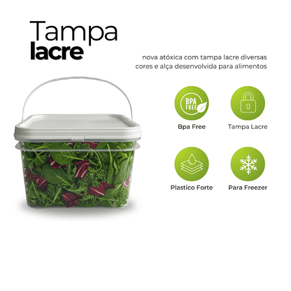 Balde Retangular 2.4L com Tampa Lacre para Alimentos - Kit 08 Peças - Nastripack Embalagens