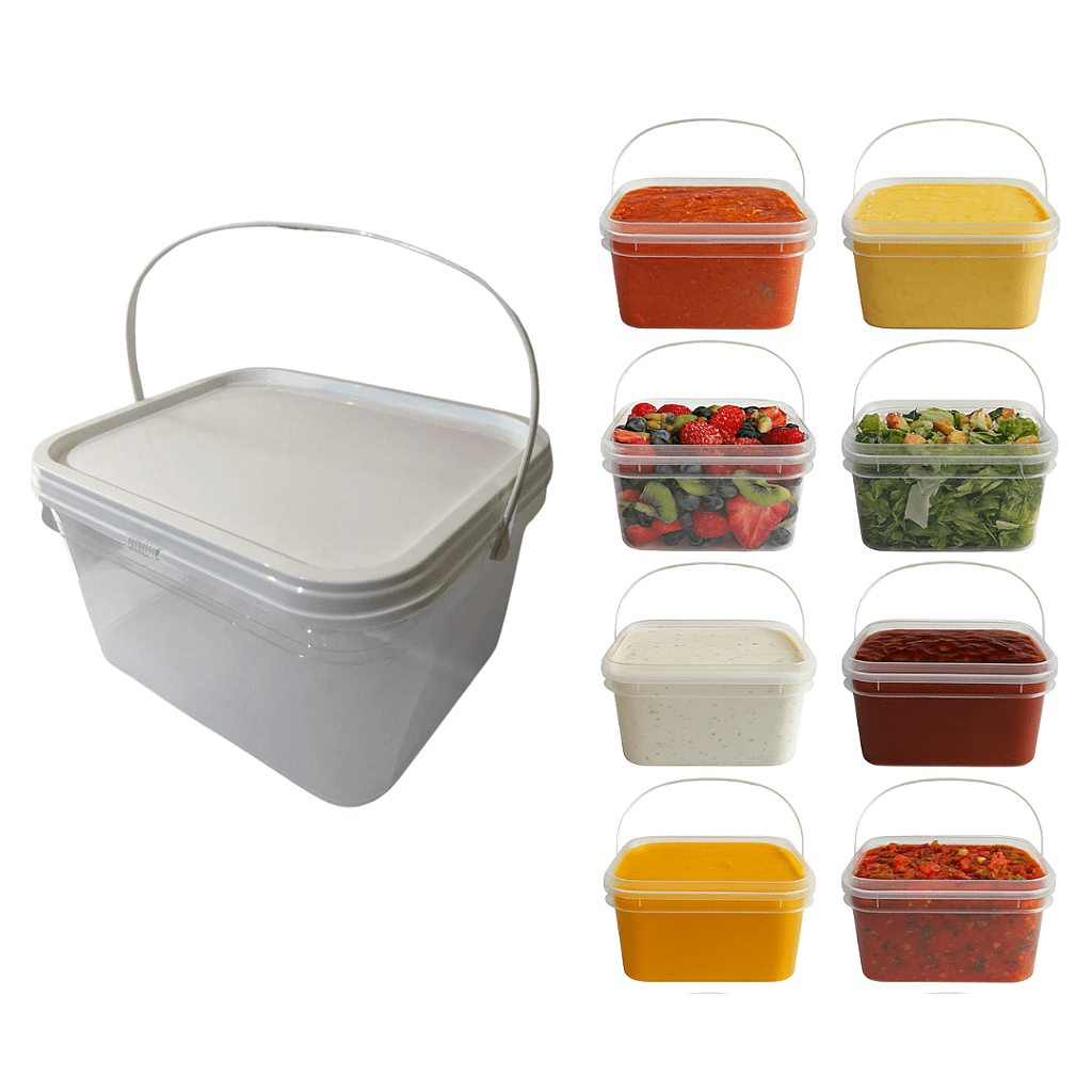 Balde Retangular 2.4L com Tampa Lacre para Alimentos - Kit 08 Peças - Nastripack Embalagens