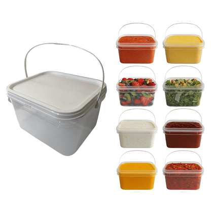 Balde Retangular 2.4L com Tampa Lacre para Alimentos - Kit 08 Peças - Nastripack Embalagens