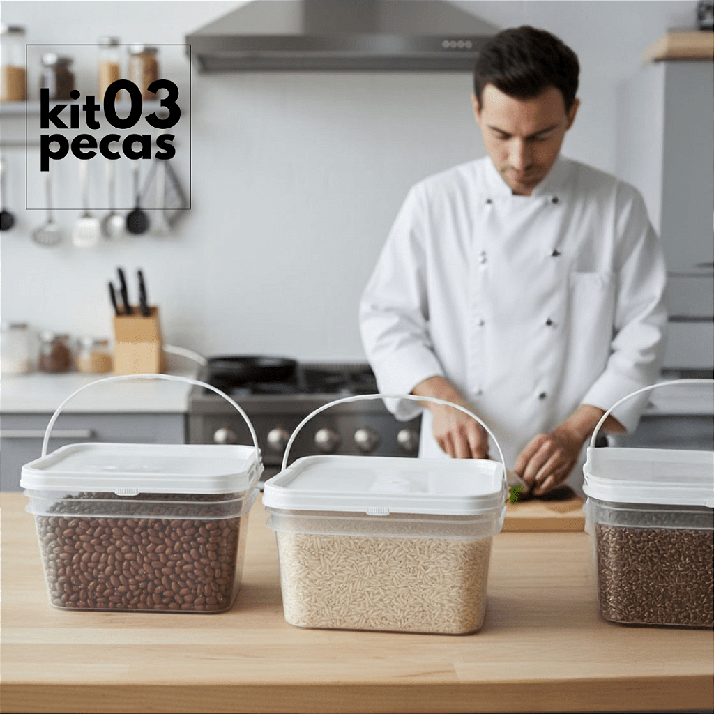 Balde Retangular 2.4L Transparente para Alimentos - 03 Pcs - Nastripack Embalagens