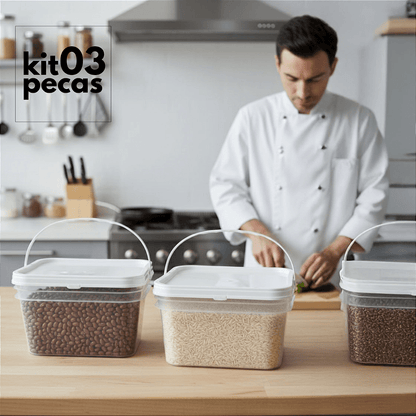 Balde Retangular 2.4L Transparente para Alimentos - 03 Pcs - Nastripack Embalagens