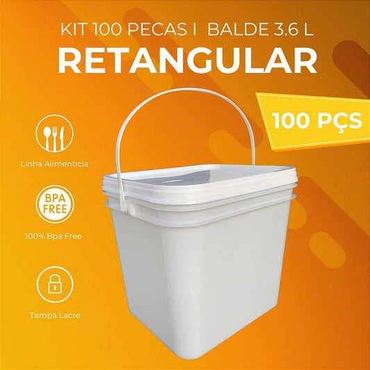 Balde Retangular 3.6 Litros - 100 Peças - Nastripack Embalagens