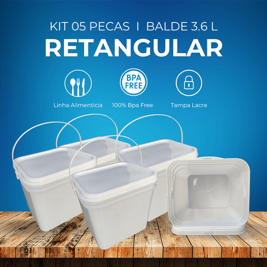 Balde Retangular 3.6 Litros Branco - 05 Peças - Nastripack Embalagens