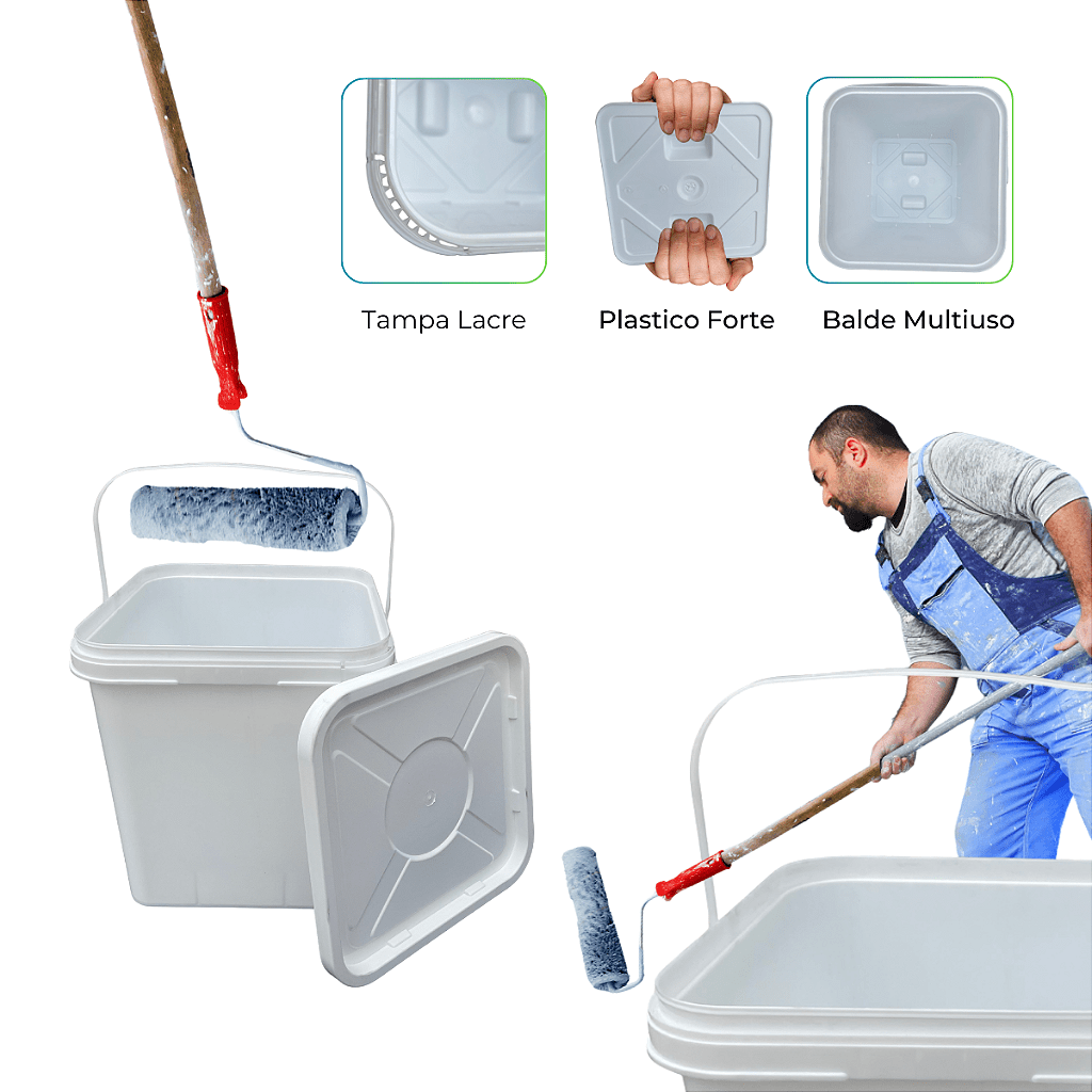 Balde Retangular Branco 16 Litros Reciclado com Tampa Lacre e Alça - Nastripack Embalagens