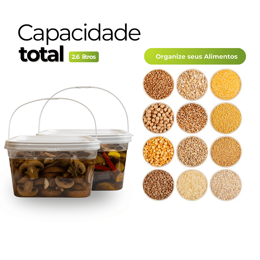 Balde Retangular com Tampa Lacre 2.4L Transparente - 25 Und - Nastripack Embalagens