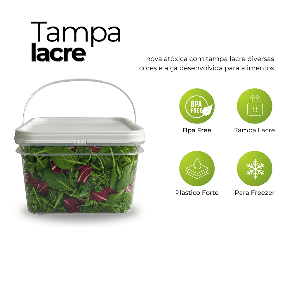 Balde Retangular com Tampa Lacre 2.4L Transparente - 25 Und - Nastripack Embalagens