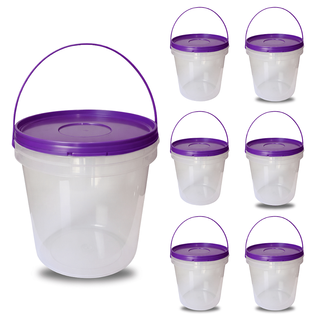 Balde Transparente 3,2 Litros com Tampa Lacre Roxa | BPA Free 6 Und - Nastripack Embalagens