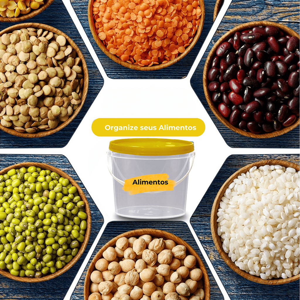 Balde Transparente com Tampa Amarela Atoxico Bpa Free 1.8L - Kit 12 Peças - Nastripack Embalagens