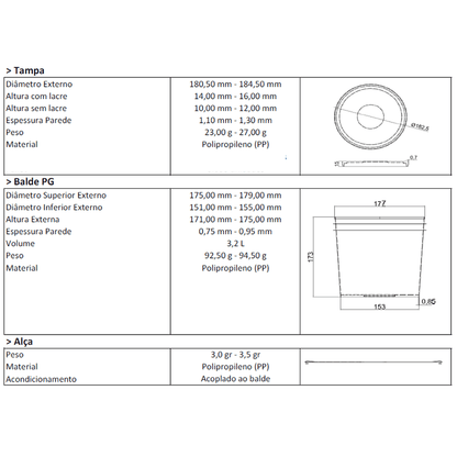 Balde Transparente com Tampa Lacre de Vedação - Kit 13 Pcs - Nastripack Embalagens
