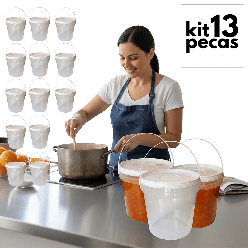 Balde Transparente com Tampa Lacre de Vedação - Kit 13 Pcs - Nastripack Embalagens